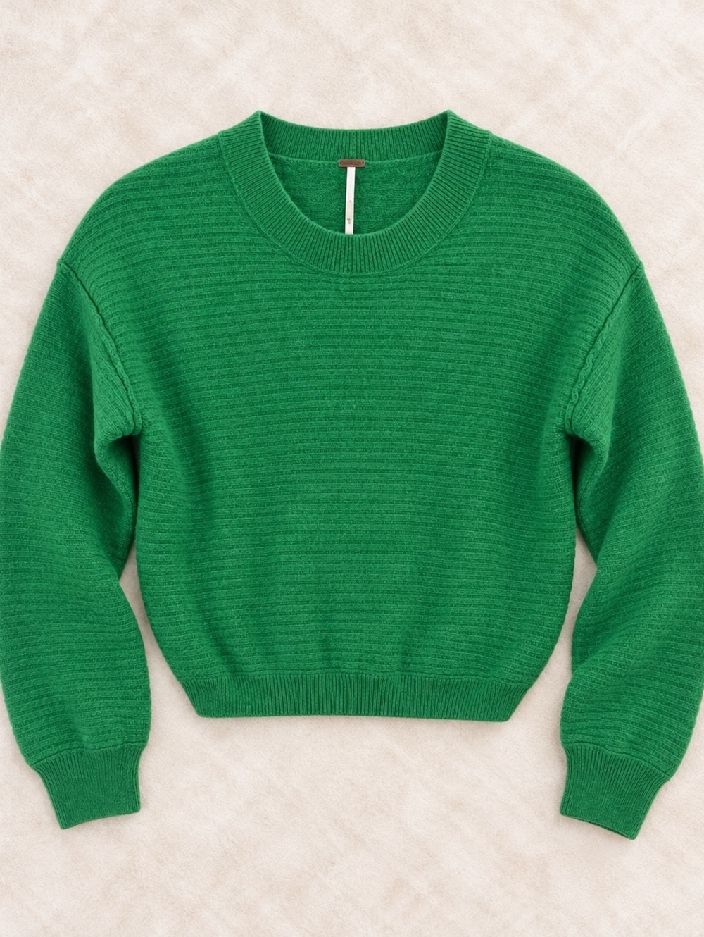 Free People Green Ribbed Crewneck Sweater